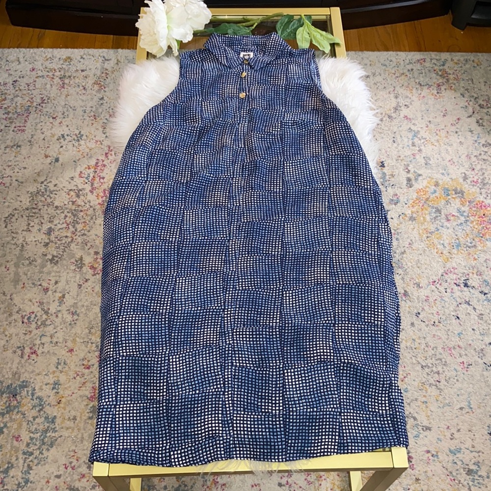 Anne Klein Navy and White Printed Sleeveless Mini Dress